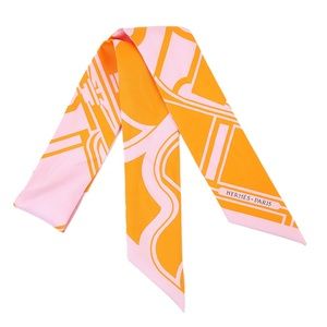 Hermès Paris Twilly scarf in orange / pink